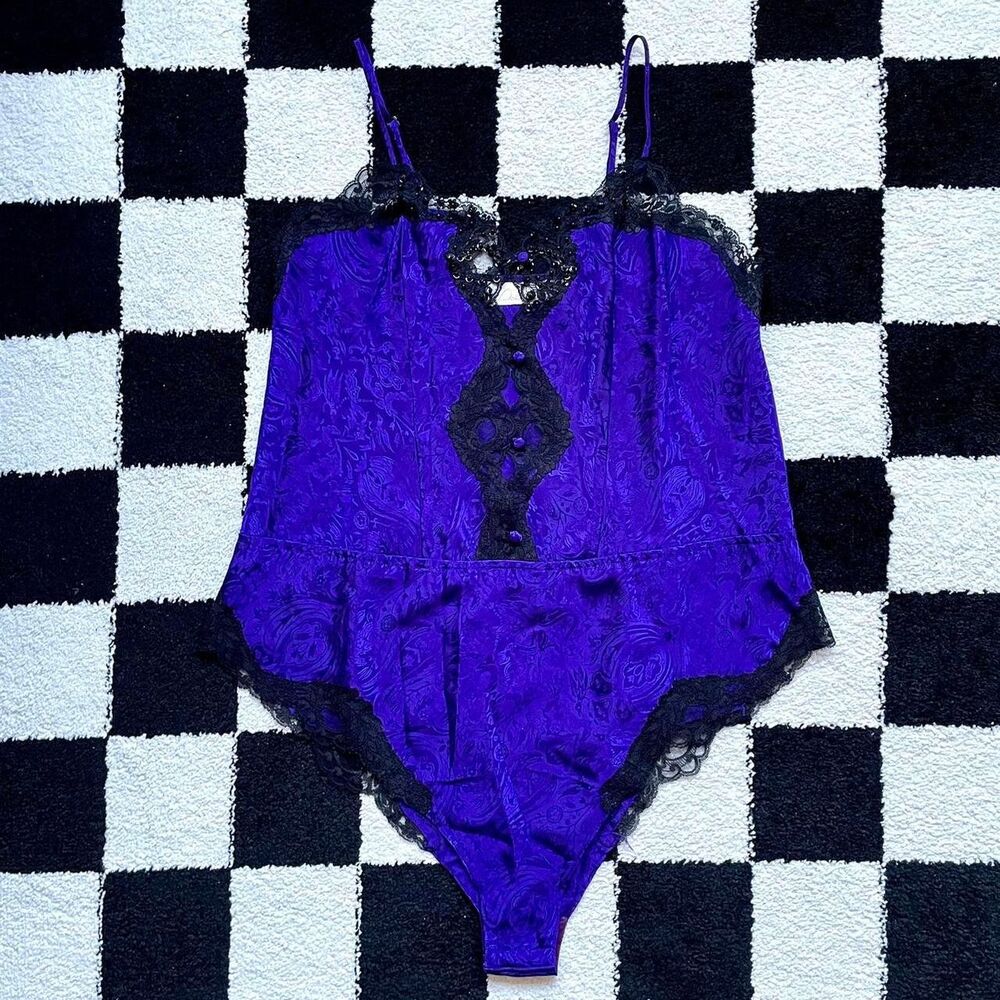 Vintage Royal Purple Satin Bodysuit M
